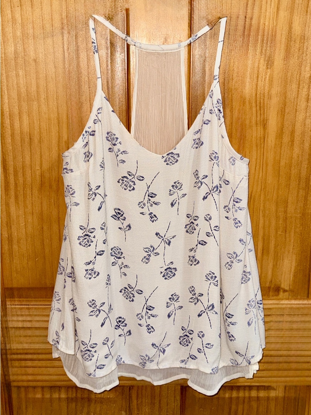 NWT Lucky Brand White Tank Top w/Blue Floral Print & Sheer Lining-S